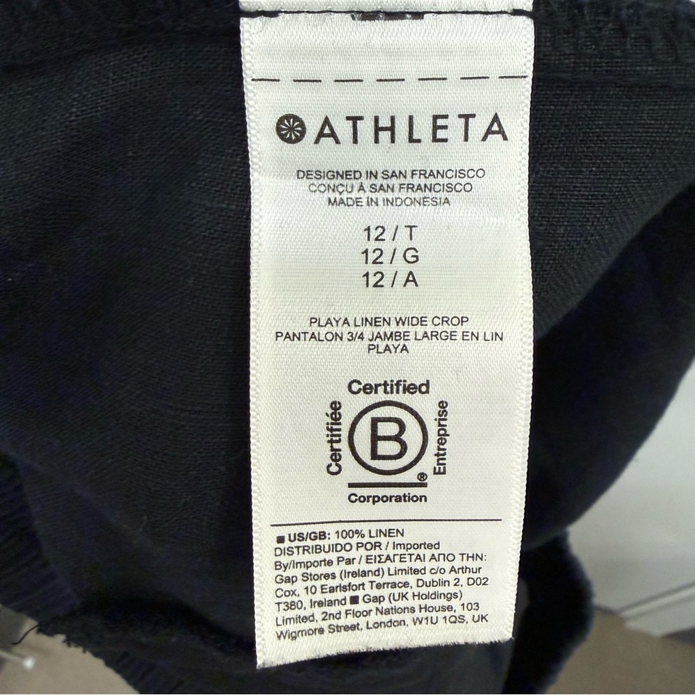 Athleta Playa Linen Wide Crop Pant Black Wide-Leg Cropped Pants size 12 Tall 12T - Picture 14 of 15